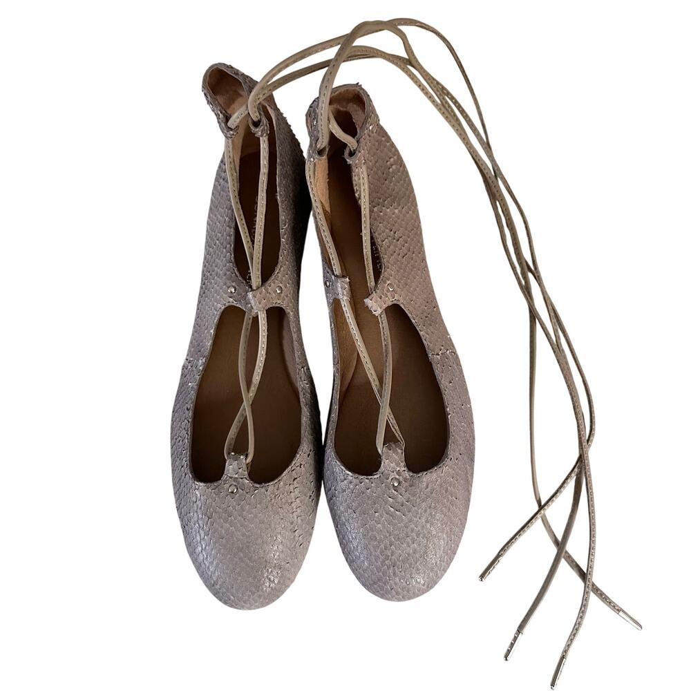 Donald J Pliner Grey Snakeskin Lace Up Ballet Flats